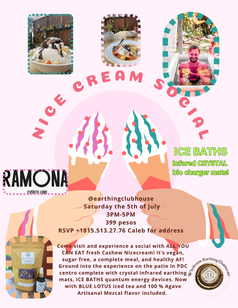 Vegan Nice Cream social and Ice baths with infrared bio charging mats.