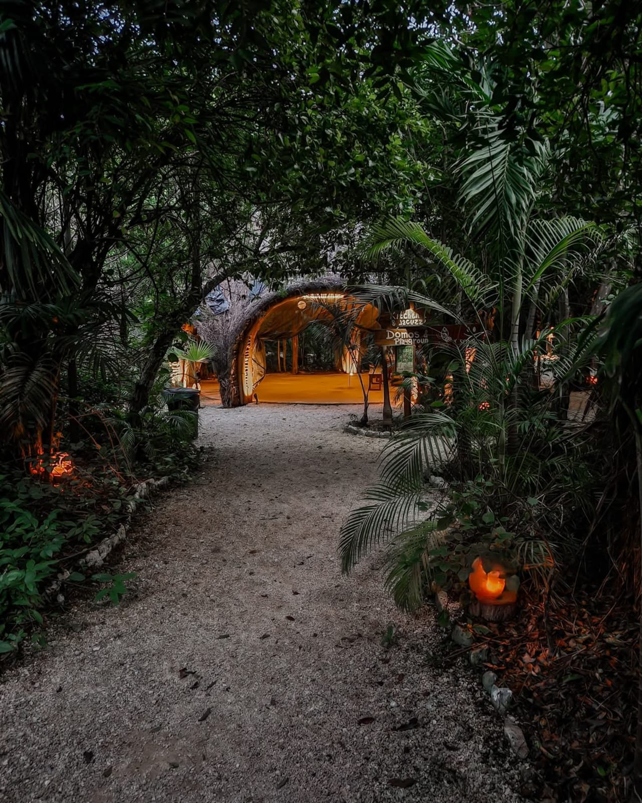 Night time palapa dome.